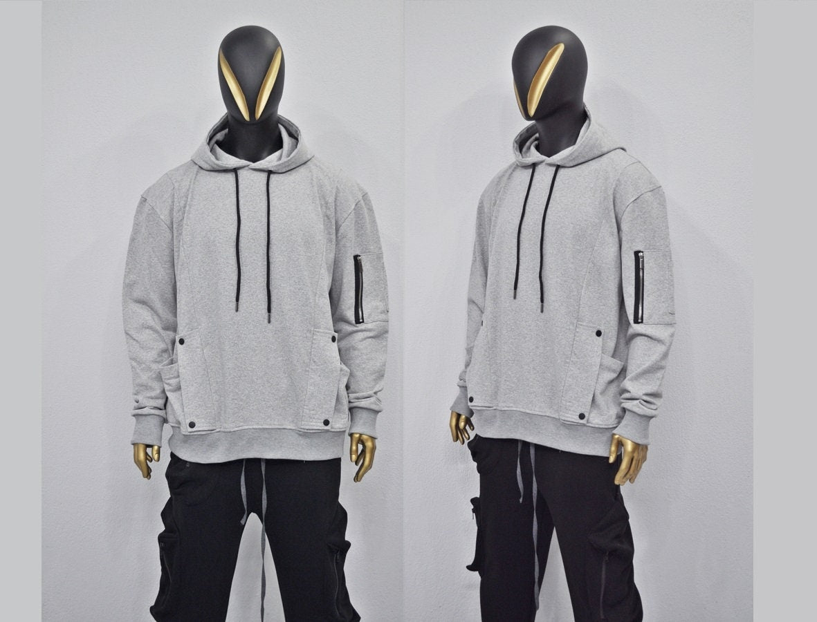 XS - 8XL New Military Style Relaxed Drop Shoulder Sleeve FLAP-Sweat HOODIE, Ninja Assassin,Steampunk Gothic,Irregular,Cyberpunk-BB0170