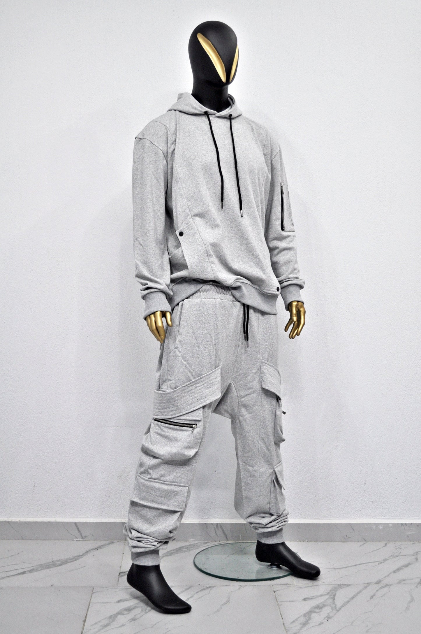 XS - 8XL AW Men Relaxed Belted Flap Zip Sarrouel Drop-Crotch Trousers-Cargo Pant Sweatpants/ Harem Jogger /Webbing Ninja Trouser-BB300