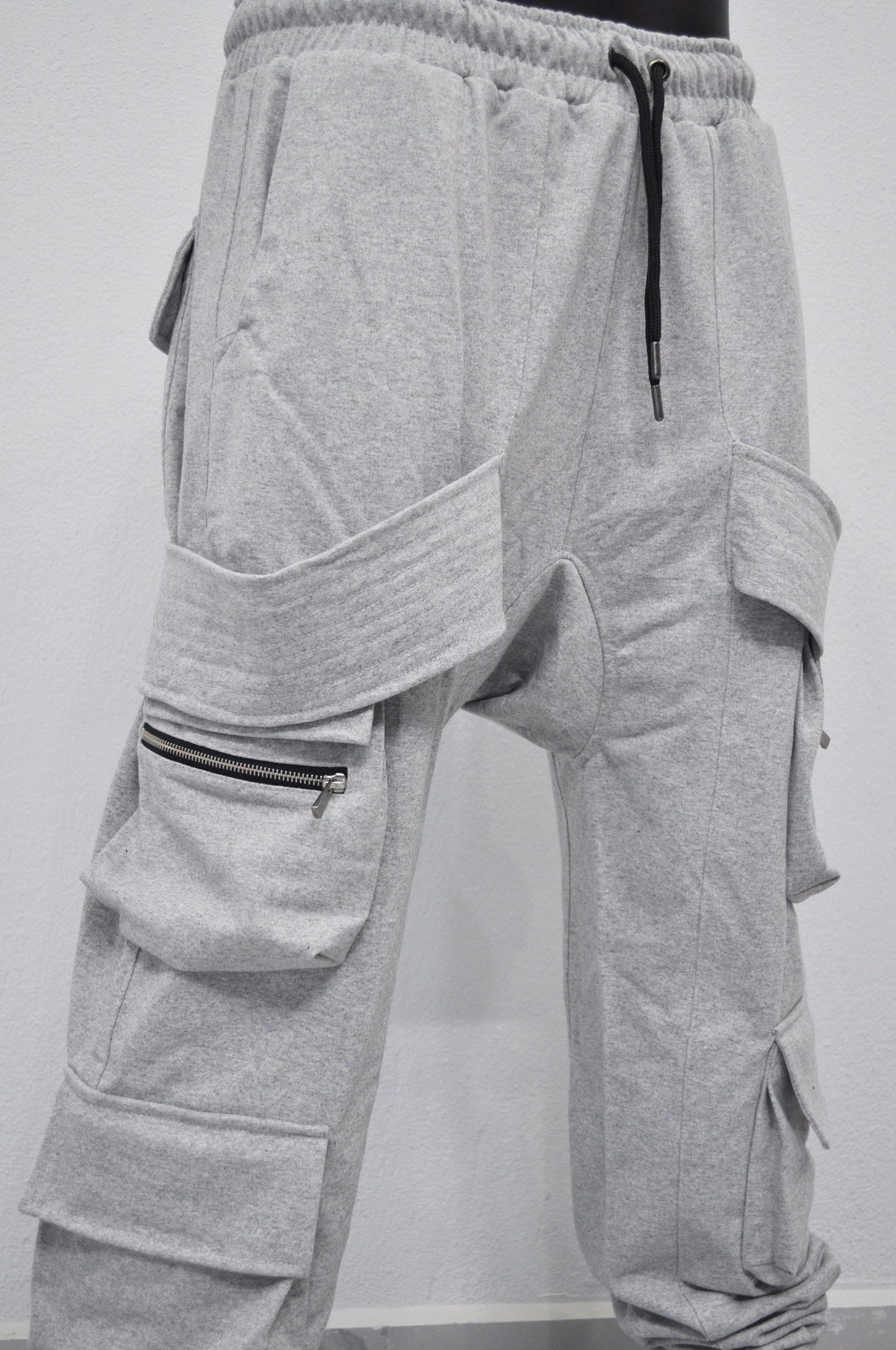 XS - 8XL AW Men Relaxed Belted Flap Zip Sarrouel Drop-Crotch Trousers-Cargo Pant Sweatpants/ Harem Jogger /Webbing Ninja Trouser-BB300