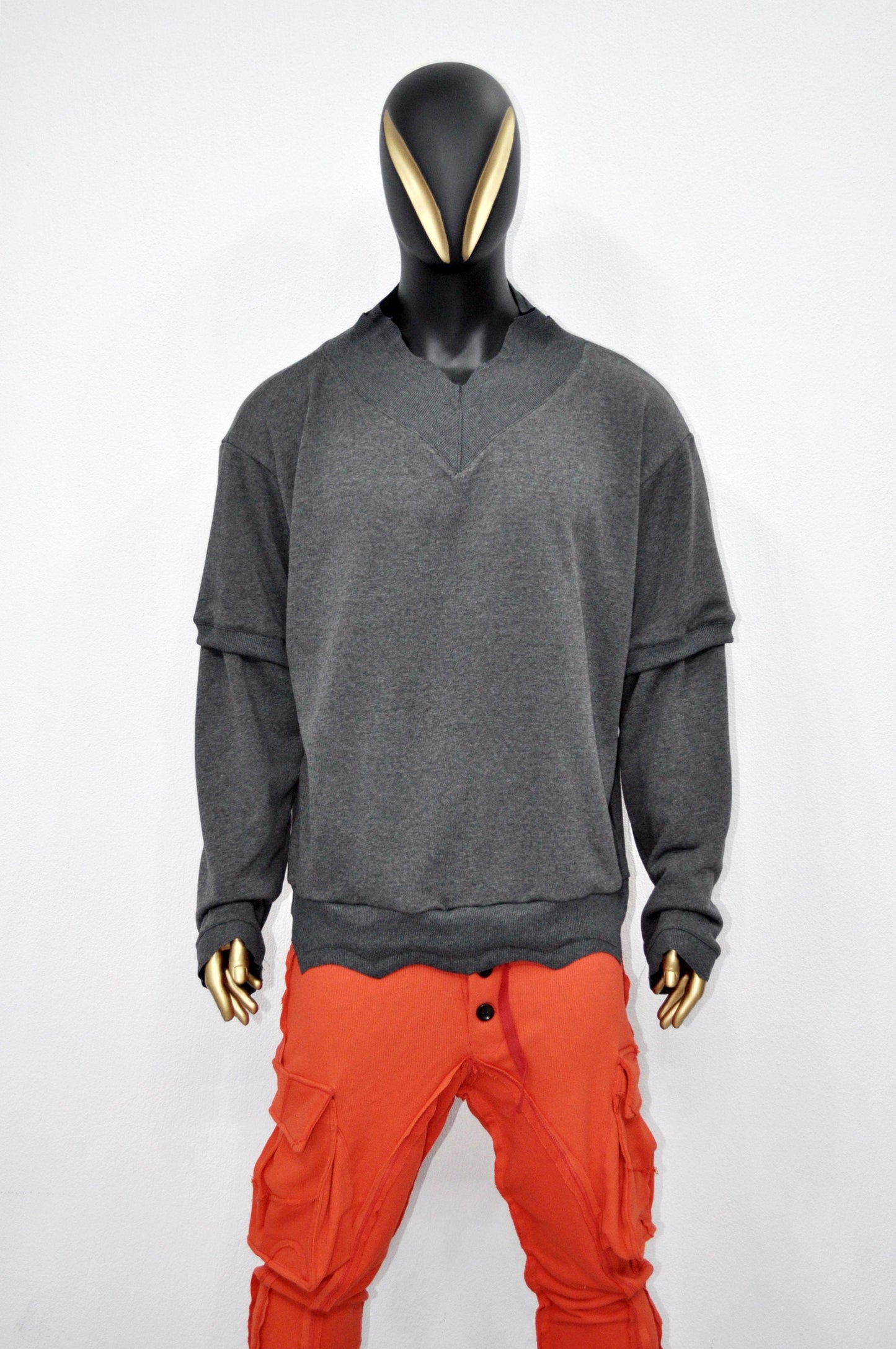 XS-8XL Adult Double Look Sweatshirt Jumper, Drop Shoulder, Wavy Cut Rib Pullover, Gothic Cyber SteamPunk,Futuristic,Assassin Shadow-BB0176