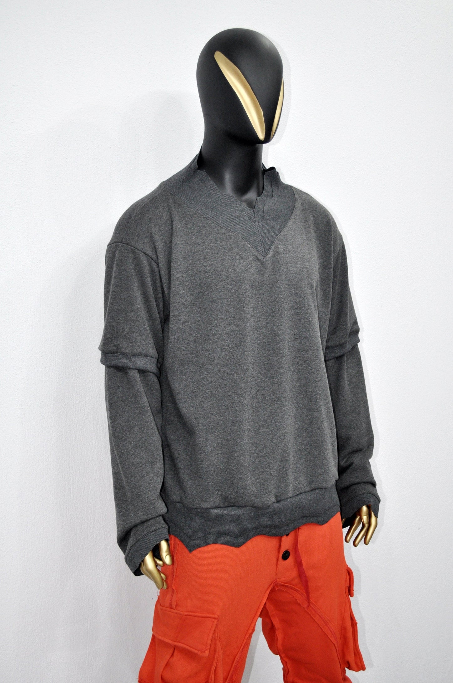 XS-8XL Adult Double Look Sweatshirt Jumper, Drop Shoulder, Wavy Cut Rib Pullover, Gothic Cyber SteamPunk,Futuristic,Assassin Shadow-BB0176