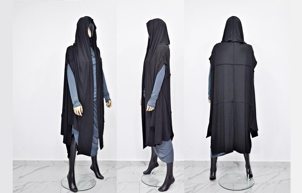 OverLong Poncho Cardigan,Japanese Oversized Sleeveless Kimono Wrap Shawl Shirt,Asymmetric Vest Hooded Cape Coat,Aesthetic Halloween-BB0154