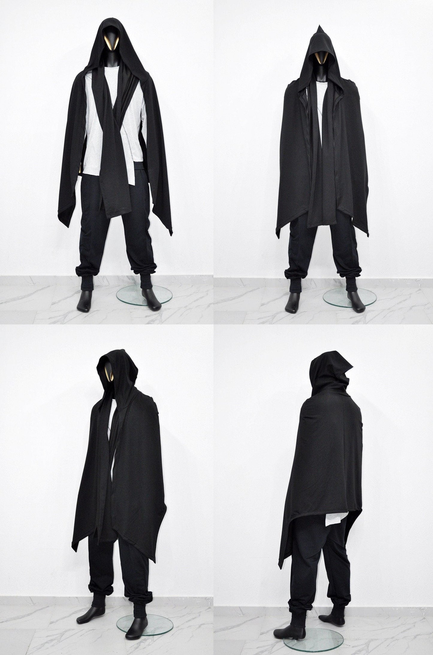 Black Overlong Cosplay Cloak,Poncho Cardigan Men Women,Shawl,Versatile Fantasy Robe, Renaissance Hooded Wizard, Medieval Cloak,Ritual-BB0165