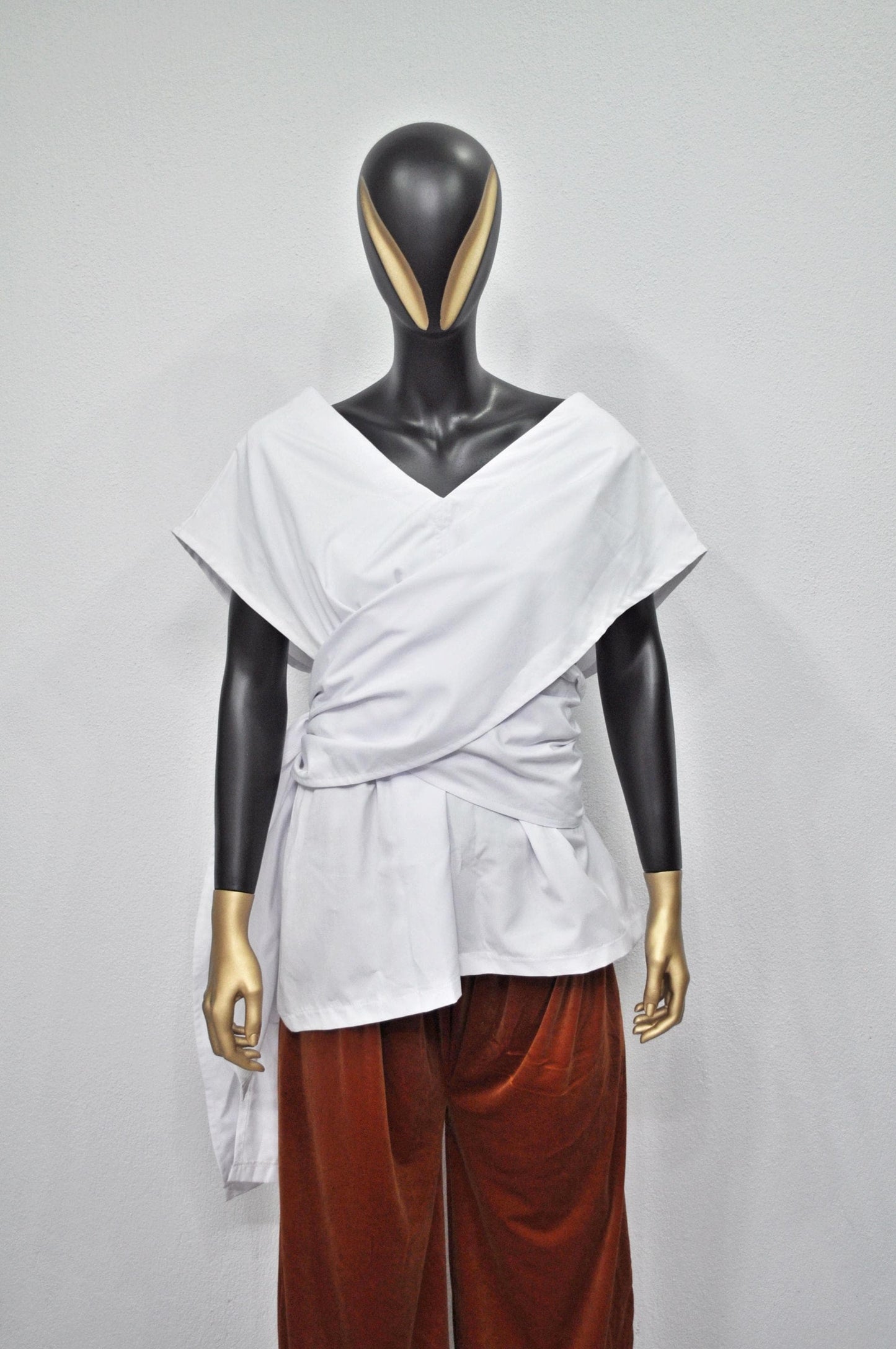 XS - 8XL Multi Position Strap SHIRT Women, Flared long sleeve. V-neckline. Draped -BB110