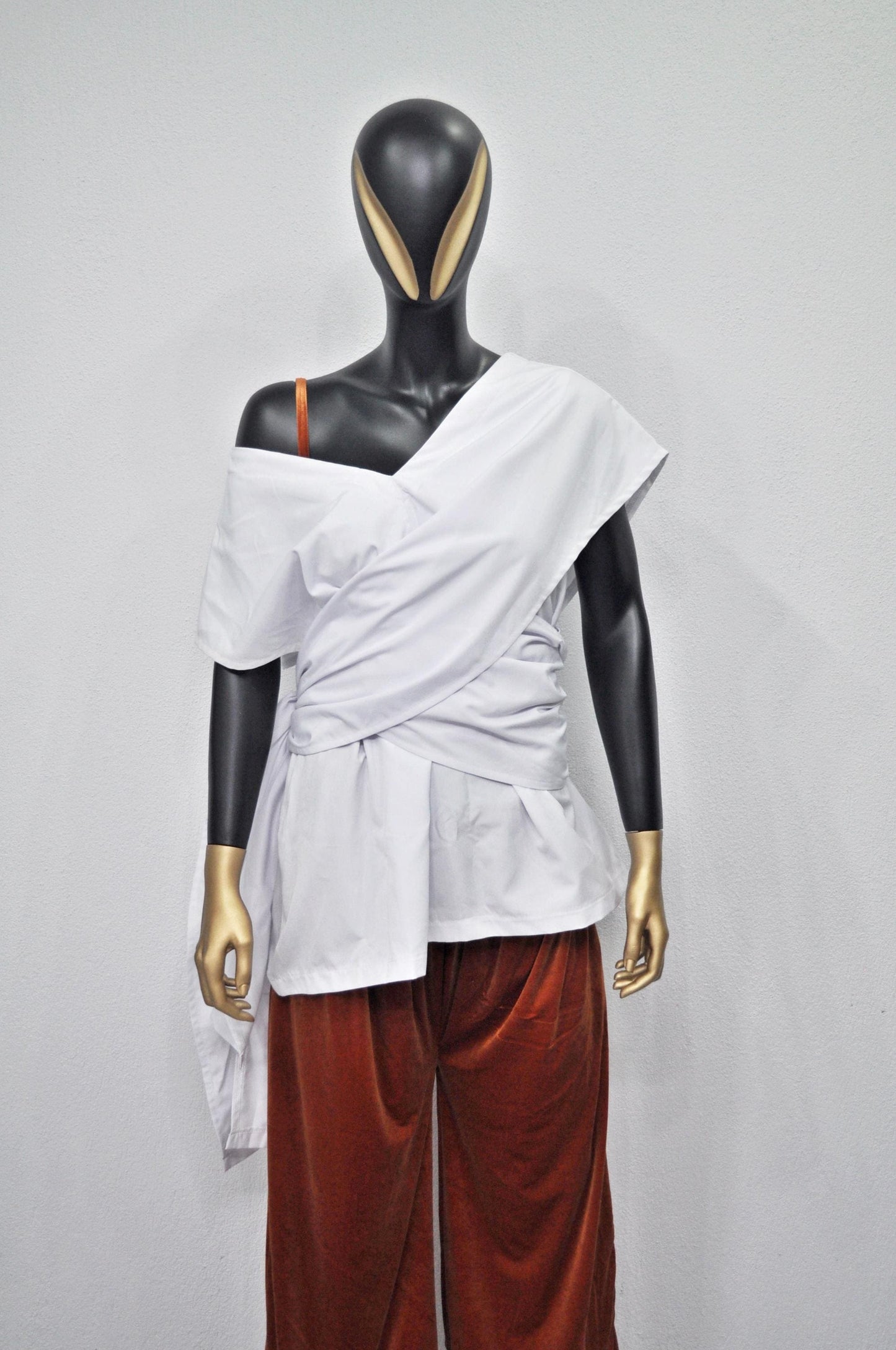 XS - 8XL Multi Position Strap SHIRT Women, Flared long sleeve. V-neckline. Draped -BB110