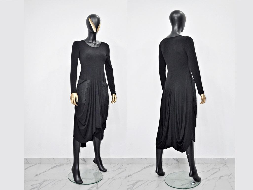 XS - 8XL Silky Cotton Gothic Super DRAPED Maxi Dress / Black Kaftan Linen Dress / Long Sleeve / Extravagant Long Dress / Party Dress -BB649
