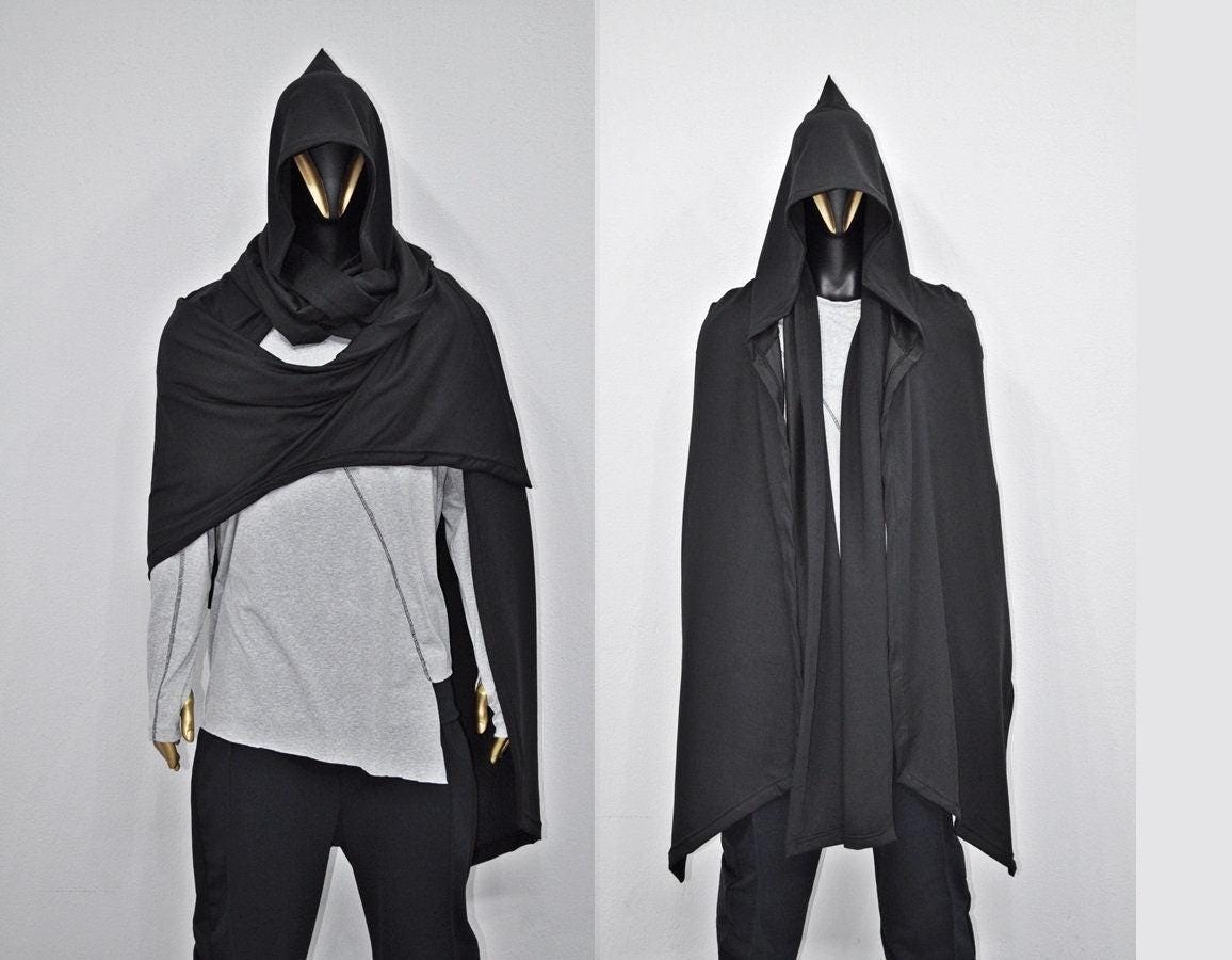 Black Overlong Cosplay Cloak,Poncho Cardigan Men Women,Shawl,Versatile Fantasy Robe, Renaissance Hooded Wizard, Medieval Cloak,Ritual-BB0165