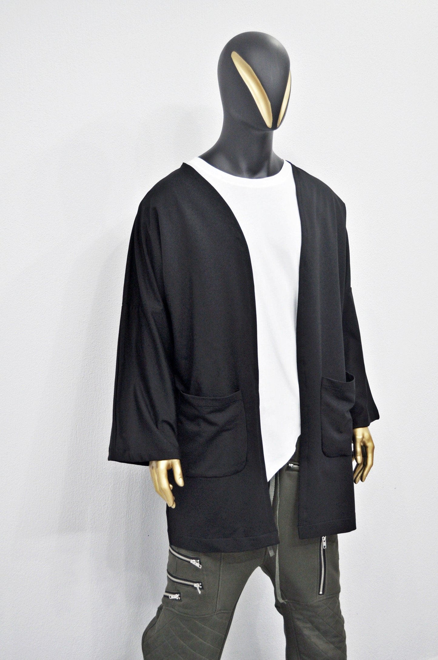 XS - 8XL Men's Japanese Oversized 3/4 Sleeve Samurai Long Cotton Jersey Cardigan Kimono Jacket,Shirt,Asymmetrical Blouse,,Futuristic-BB433