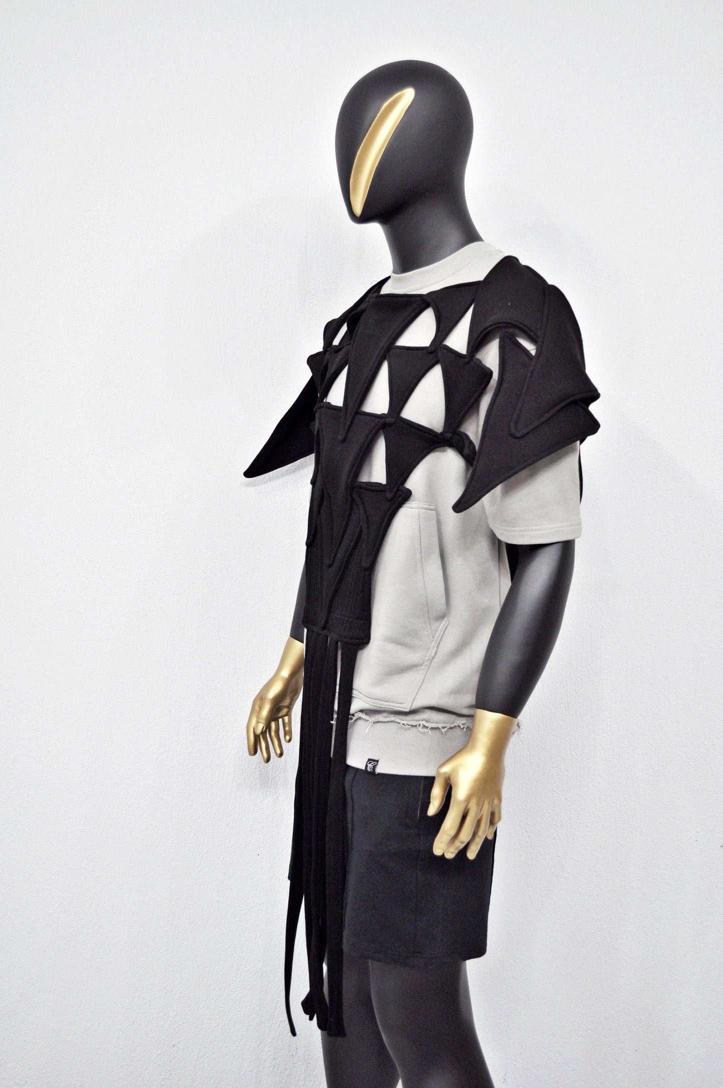 NEW Triangle Hole Poncho,Caged Design,Spiked Cutout Motif,Asymmetric Black Cape,Luxury Shoulder Accessories,Gothic Scarf, Cosplay,Futuristic