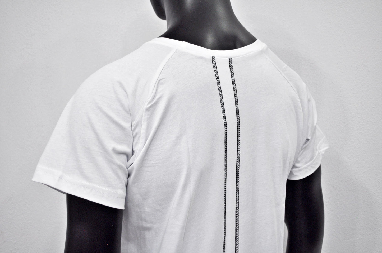 XS-8XL Men's Back Stitching Reglan Short Sleeve Scoop Raw Neck Curved Hem T-shirt , Asymmetric, Streetwear Men Extended Loose Shirt- BB463