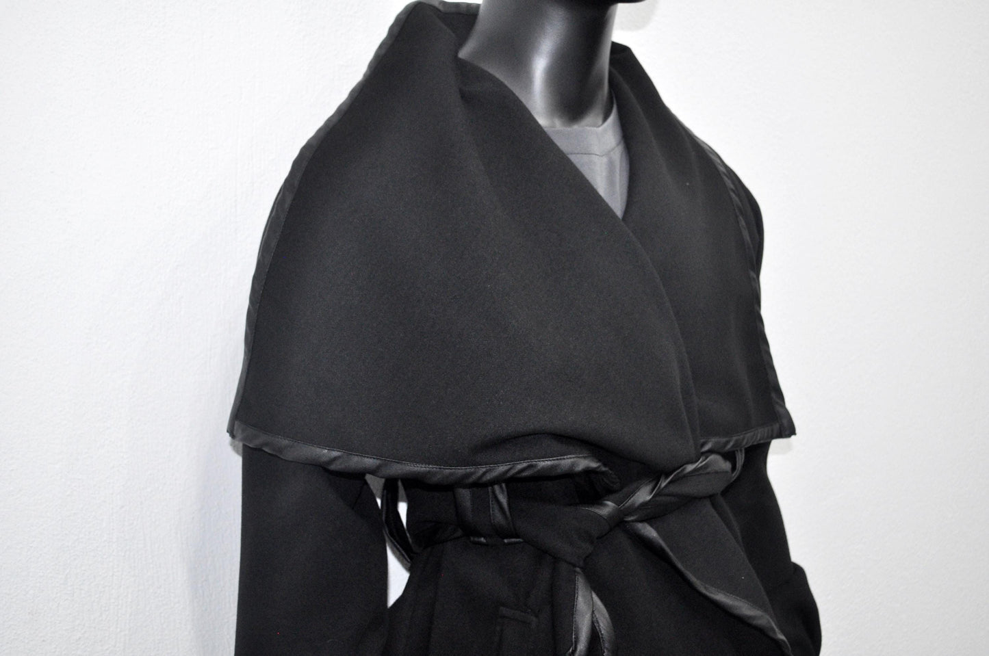 XS-8XL XS-8XL Asymmetrical Woolen Long Coat, High Collar Jacket, Leather Belt Cardigan,Winter Original Design Trim, Dark Gothic BTS -BB904