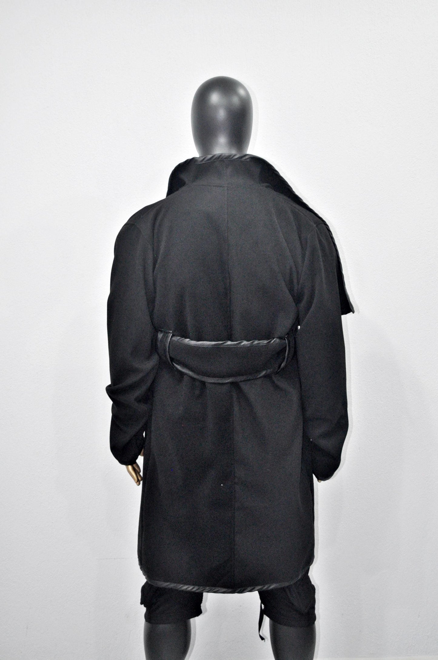 XS-8XL XS-8XL Asymmetrical Woolen Long Coat, High Collar Jacket, Leather Belt Cardigan,Winter Original Design Trim, Dark Gothic BTS -BB904