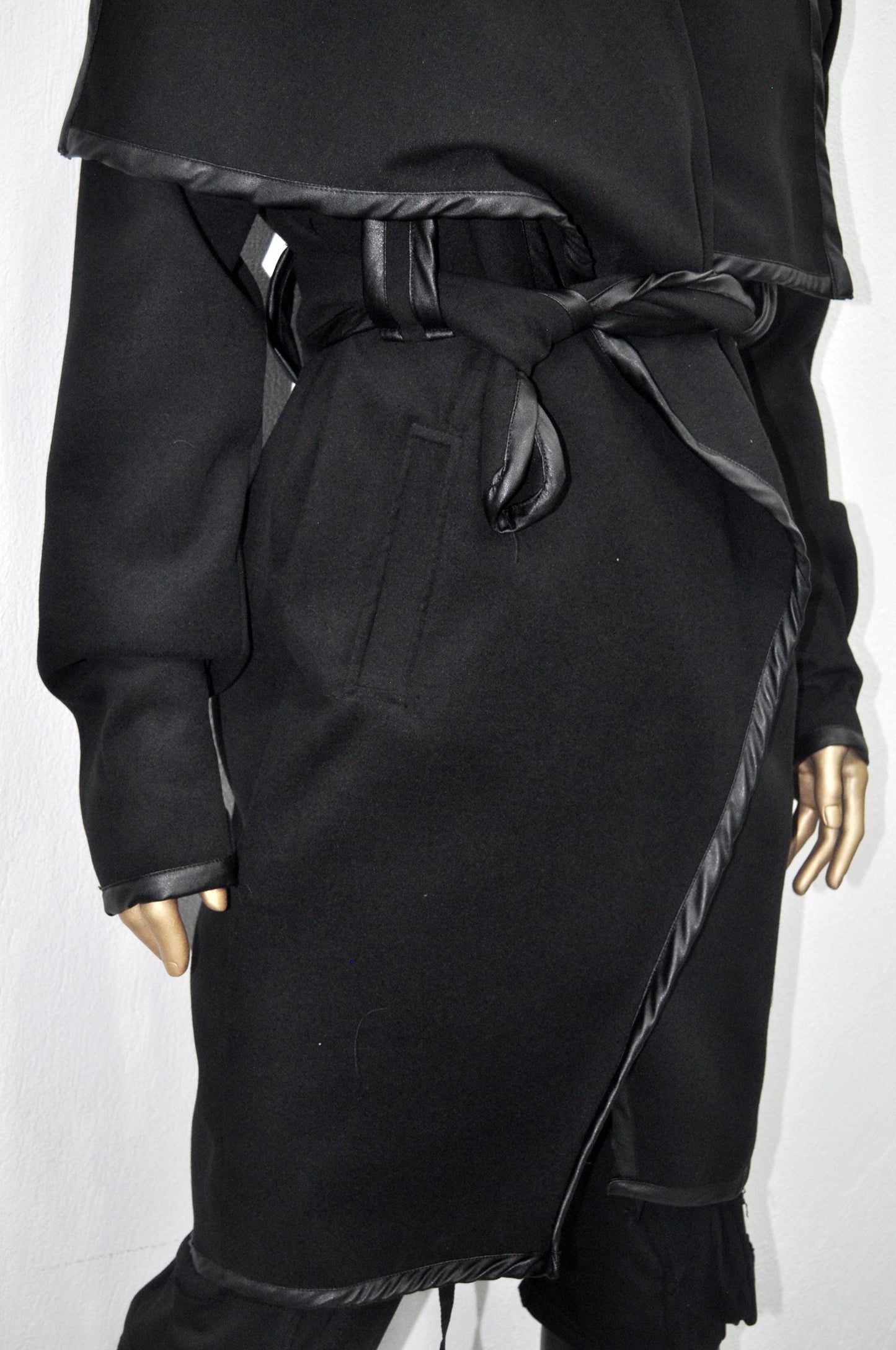 XS-8XL XS-8XL Asymmetrical Woolen Long Coat, High Collar Jacket, Leather Belt Cardigan,Winter Original Design Trim, Dark Gothic BTS -BB904
