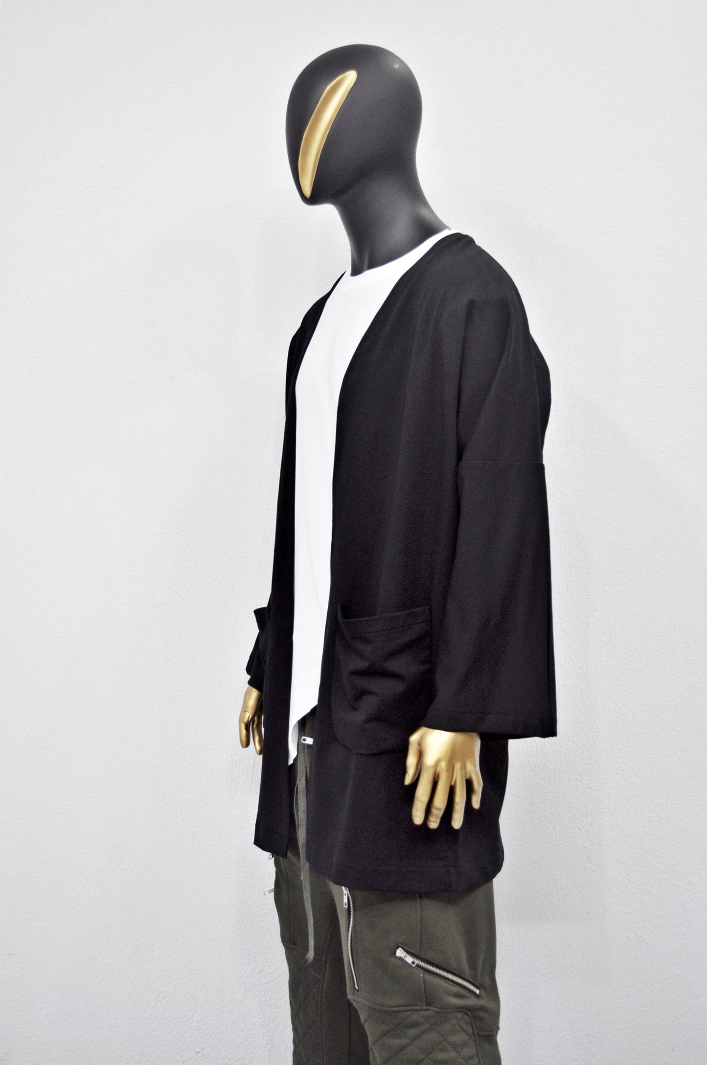 XS - 8XL Men's Japanese Oversized 3/4 Sleeve Samurai Long Cotton Jersey Cardigan Kimono Jacket,Shirt,Asymmetrical Blouse,,Futuristic-BB433