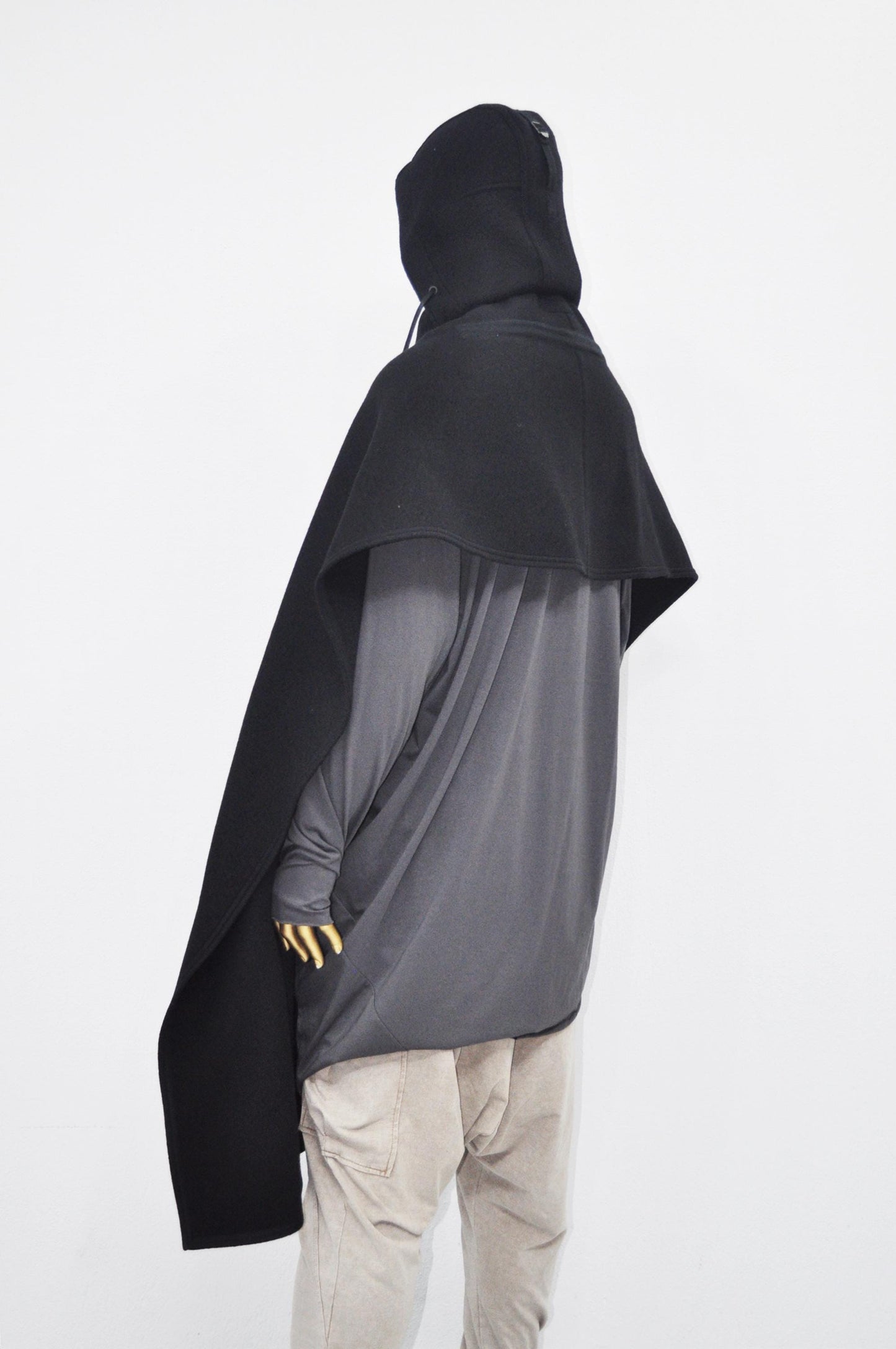 Wool Medieval European Robe, Ancient Assassin Ninja Fantasy Long Poncho,Oversized Shawl, Cowl Hoodie Costume Cosplay Wrap,Hooded Cape Coat