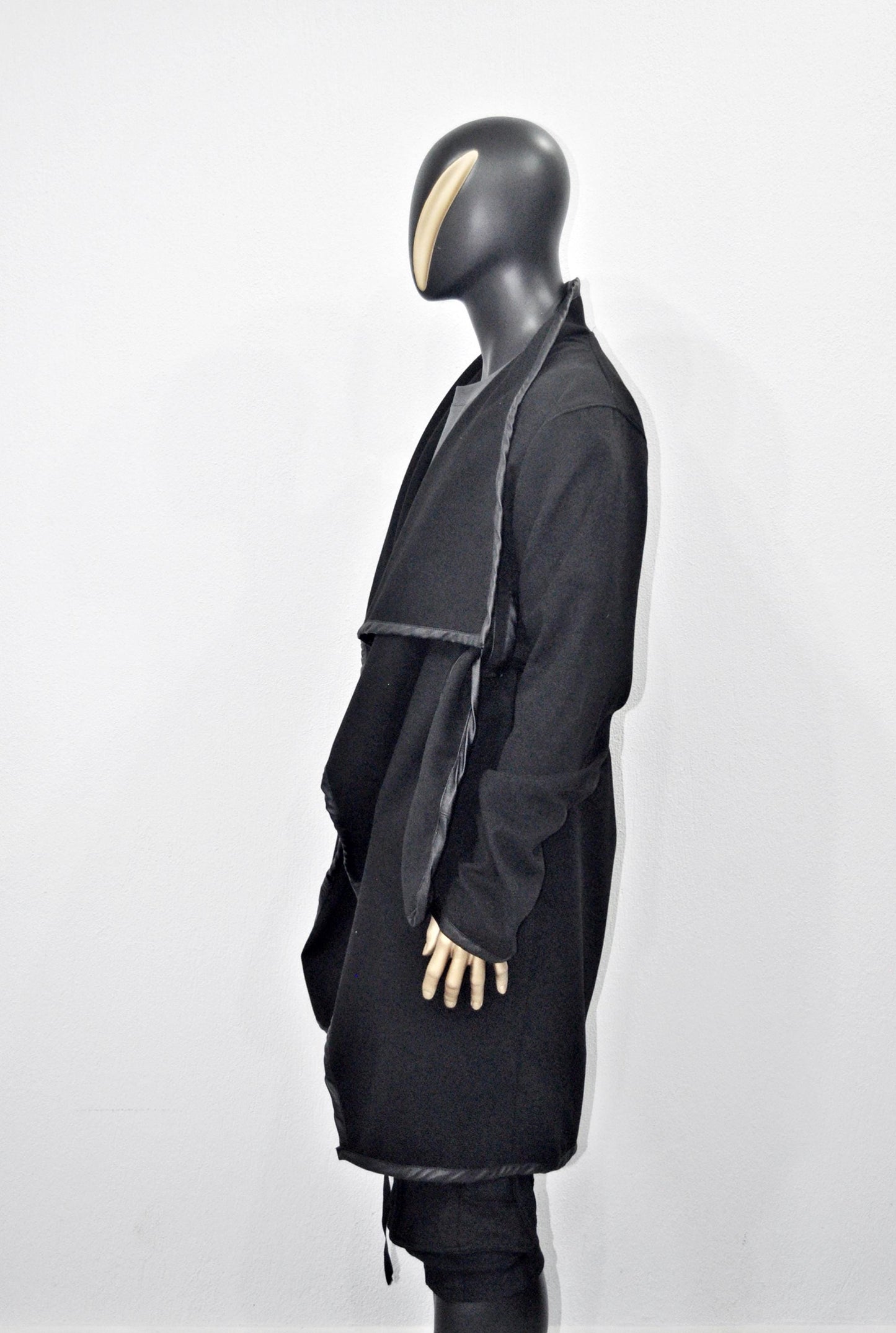 XS-8XL XS-8XL Asymmetrical Woolen Long Coat, High Collar Jacket, Leather Belt Cardigan,Winter Original Design Trim, Dark Gothic BTS -BB904