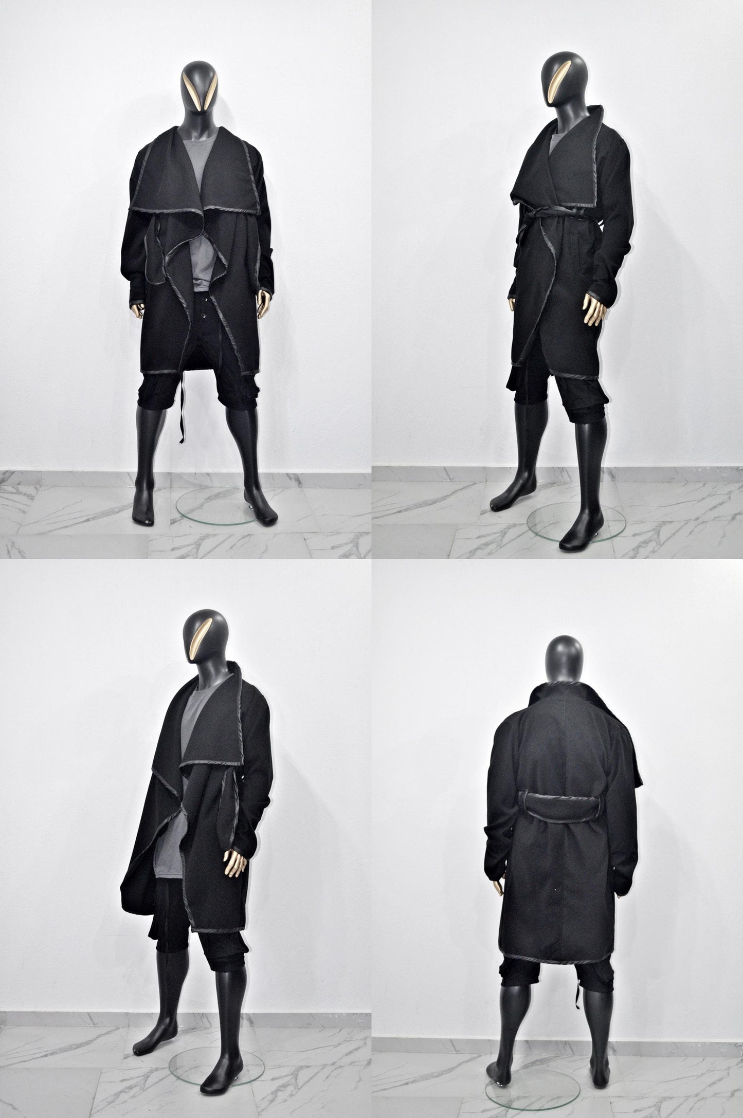 XS-8XL XS-8XL Asymmetrical Woolen Long Coat, High Collar Jacket, Leather Belt Cardigan,Winter Original Design Trim, Dark Gothic BTS -BB904