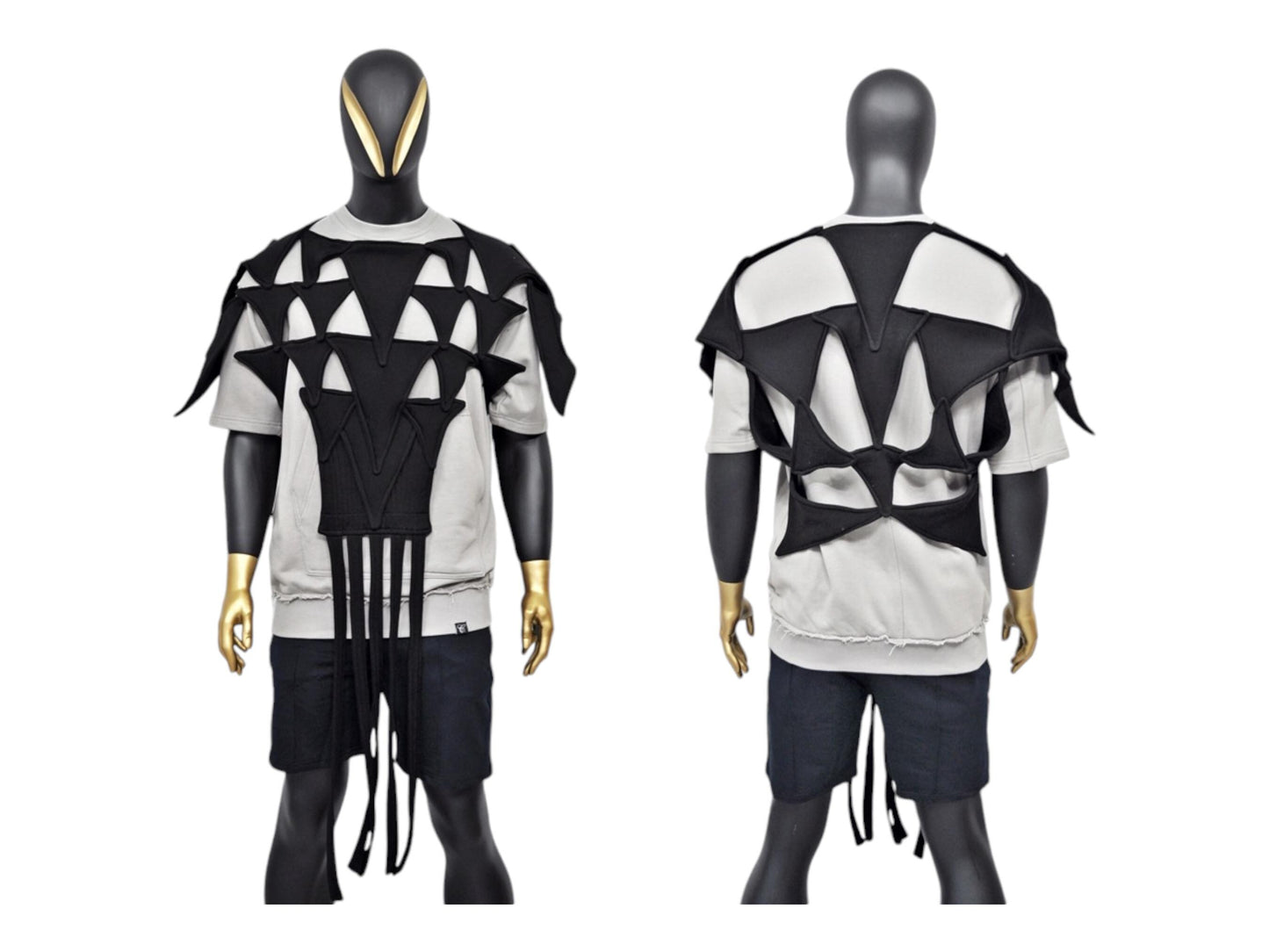 NEW Triangle Hole Poncho,Caged Design,Spiked Cutout Motif,Asymmetric Black Cape,Luxury Shoulder Accessories,Gothic Scarf, Cosplay,Futuristic
