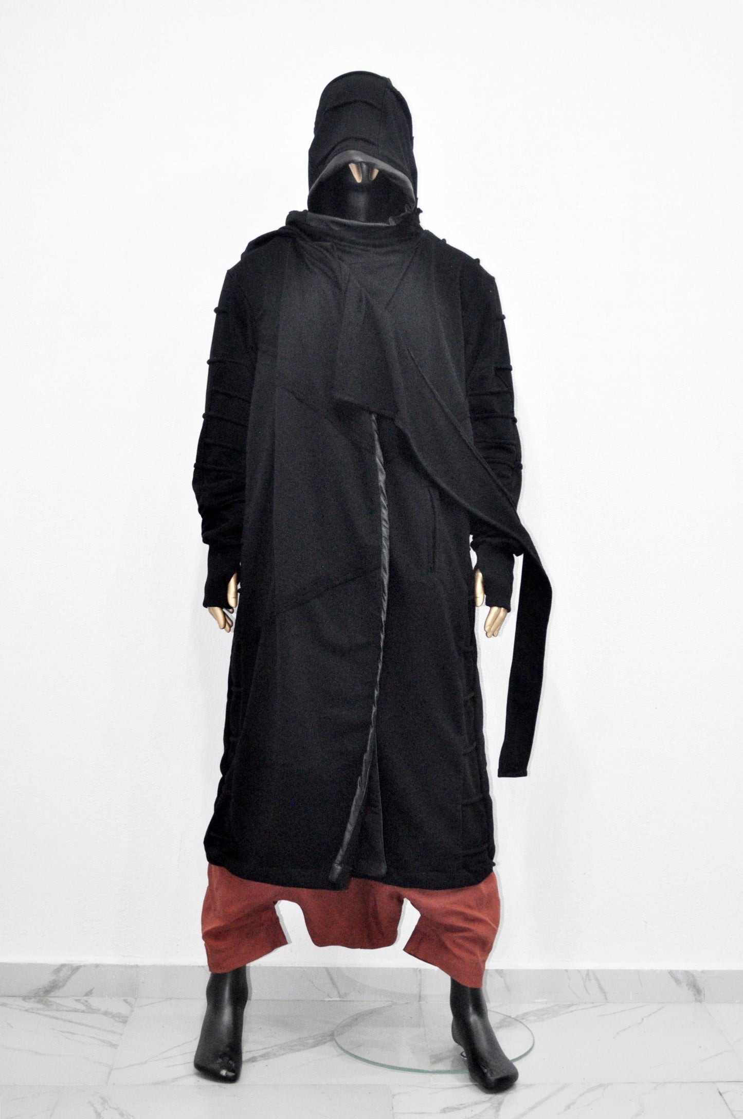 XS-8XL Ashassin Black Quilted Long Sleeves Cardigan Loose JACKET,Cyber Goth ,Long Asymmetric Cosplay,Futuristic-Apocalyptic Dystopian-BB0178