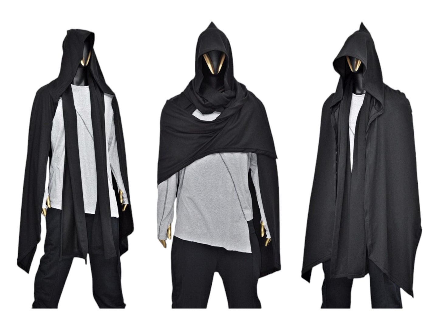 Black Overlong Cosplay Cloak,Poncho Cardigan Men Women,Shawl,Versatile Fantasy Robe, Renaissance Hooded Wizard, Medieval Cloak,Ritual-BB0165