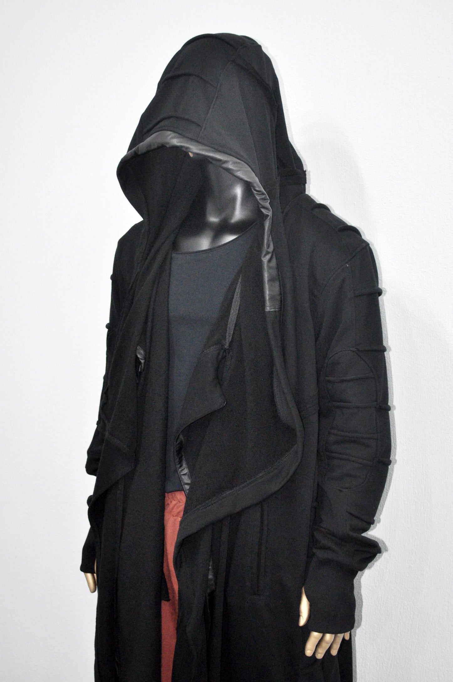 XS-8XL Ashassin Black Quilted Long Sleeves Cardigan Loose JACKET,Cyber Goth ,Long Asymmetric Cosplay,Futuristic-Apocalyptic Dystopian-BB0178