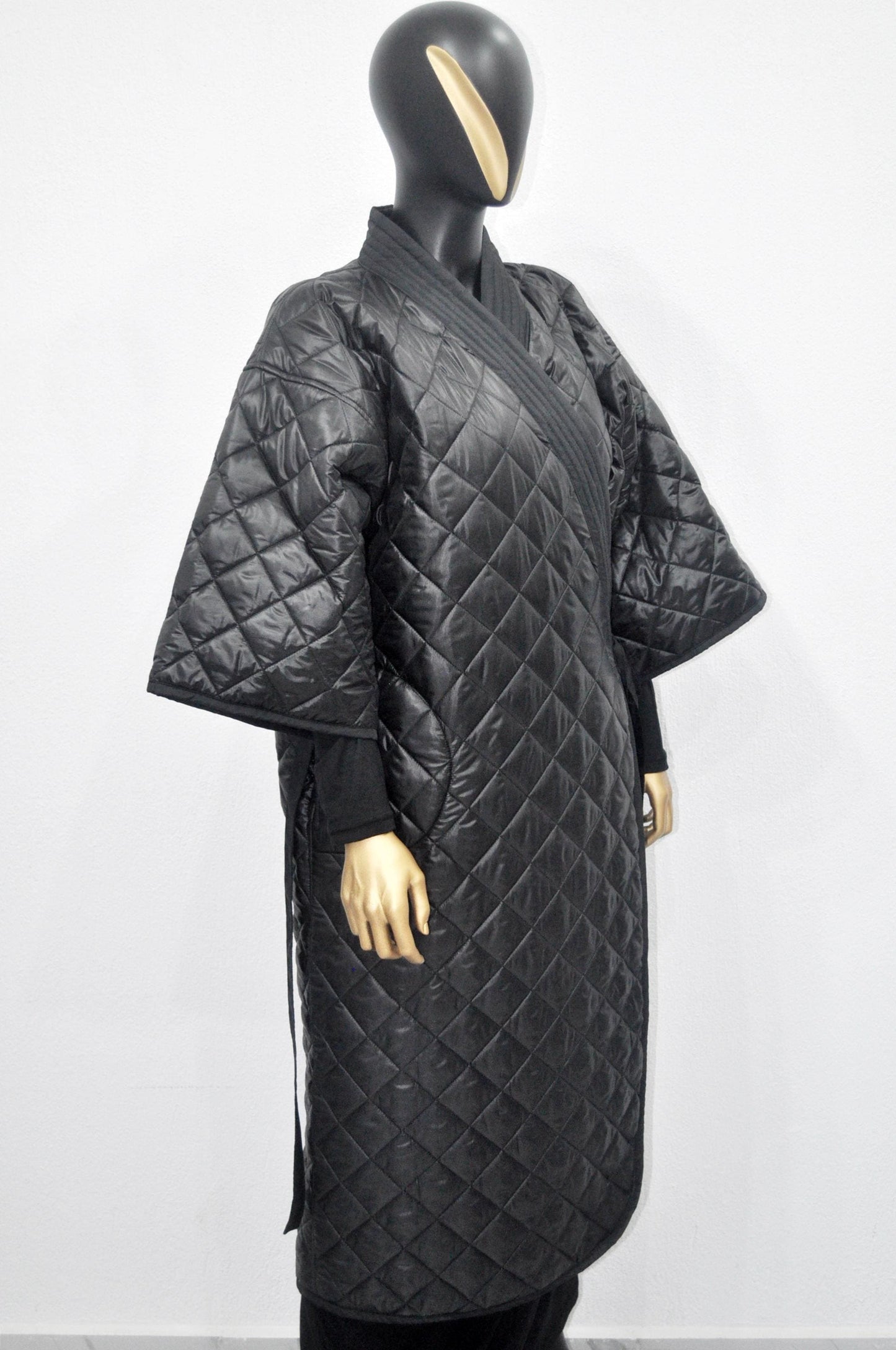 XS-8XL Women Extra Loose Winter V-Collar Three-quarter Sleeve Kimono,Bandage Padded Quilted Overlong Coat,Over the Knee Jacket,Kaftan-BB901
