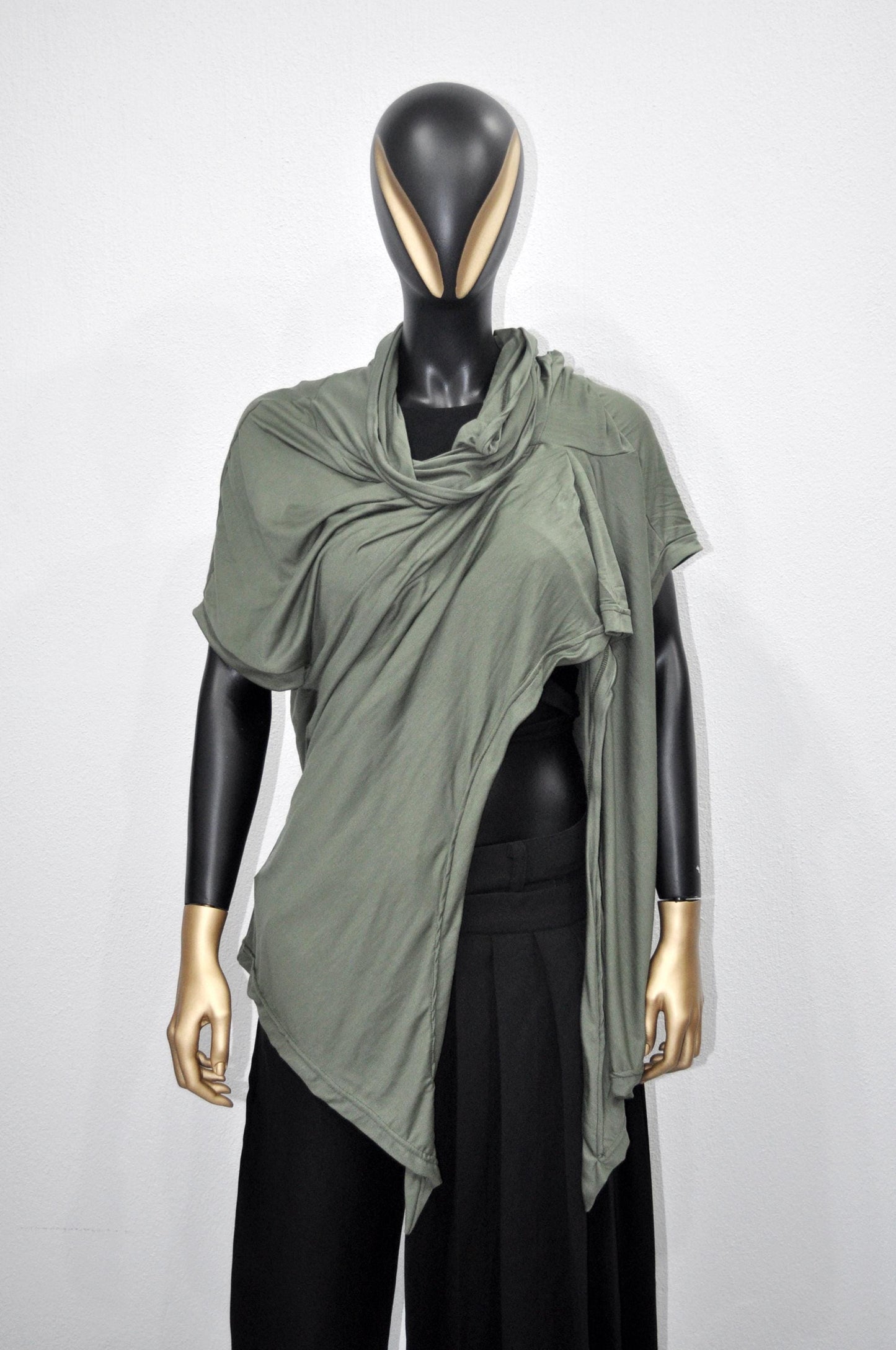 XS - 8XL Urban Zen Bat Sleeve, Shawl Collar Poncho Top Tshirt with Cowl Neck,Asymmetrical Draped,Yoga,Dystopian,Avant Garde Minimalist-BB551