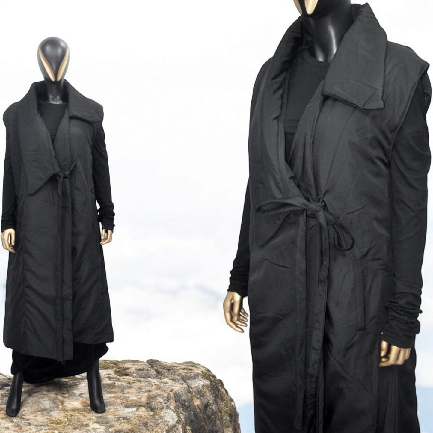 XS-8XL Women Art Loose Sleeveless Down KIMONA Vest ,Women Long Winter New Jacket-BB931