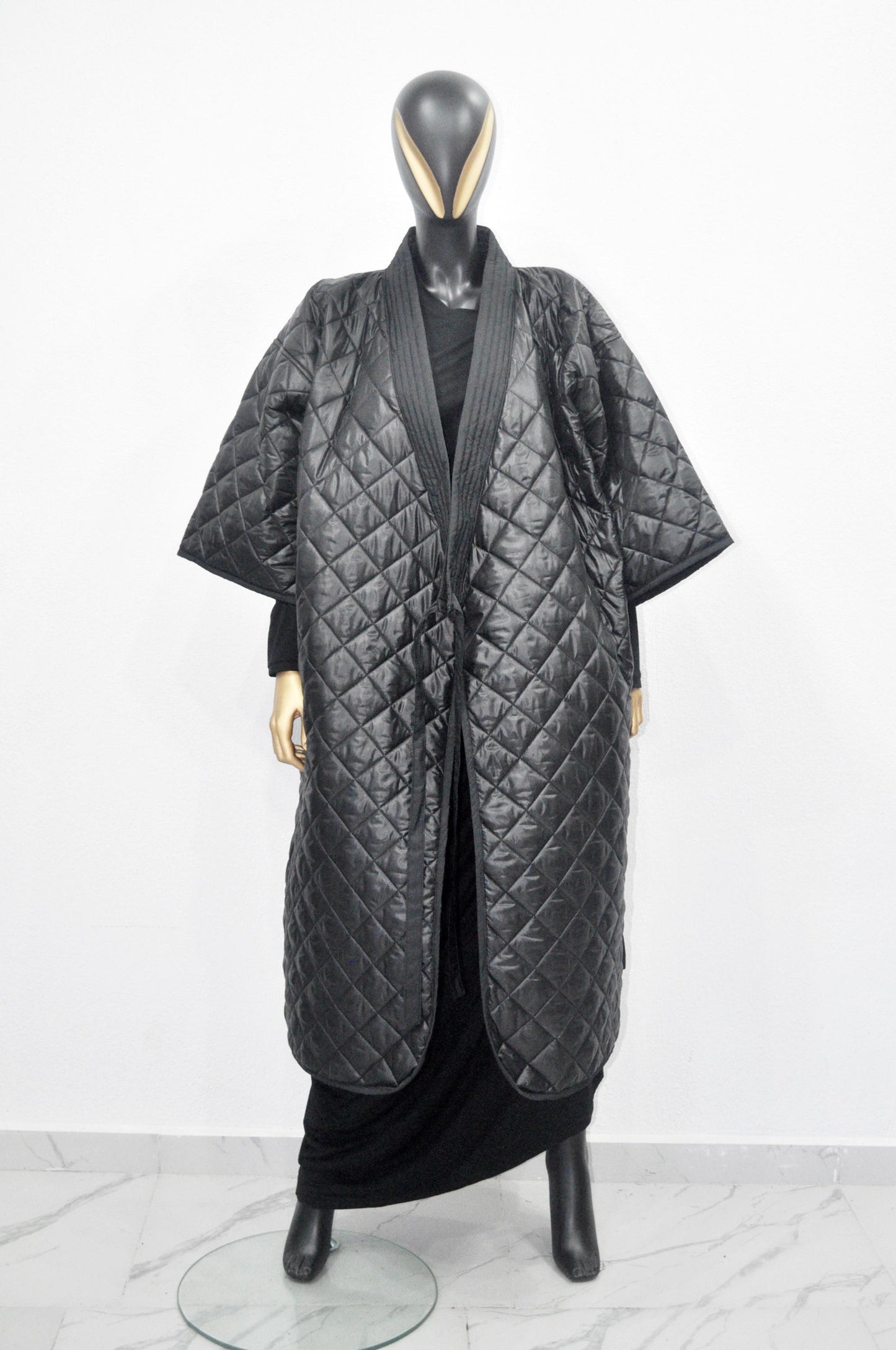 XS-8XL Women Extra Loose Winter V-Collar Three-quarter Sleeve Kimono,Bandage Padded Quilted Overlong Coat,Over the Knee Jacket,Kaftan-BB901