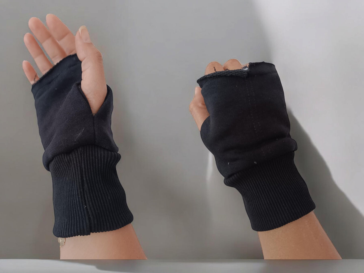 Winter Soft Black Mittens, Fingerless Gloves, Hand Wrist Warmers, Cotton Warm