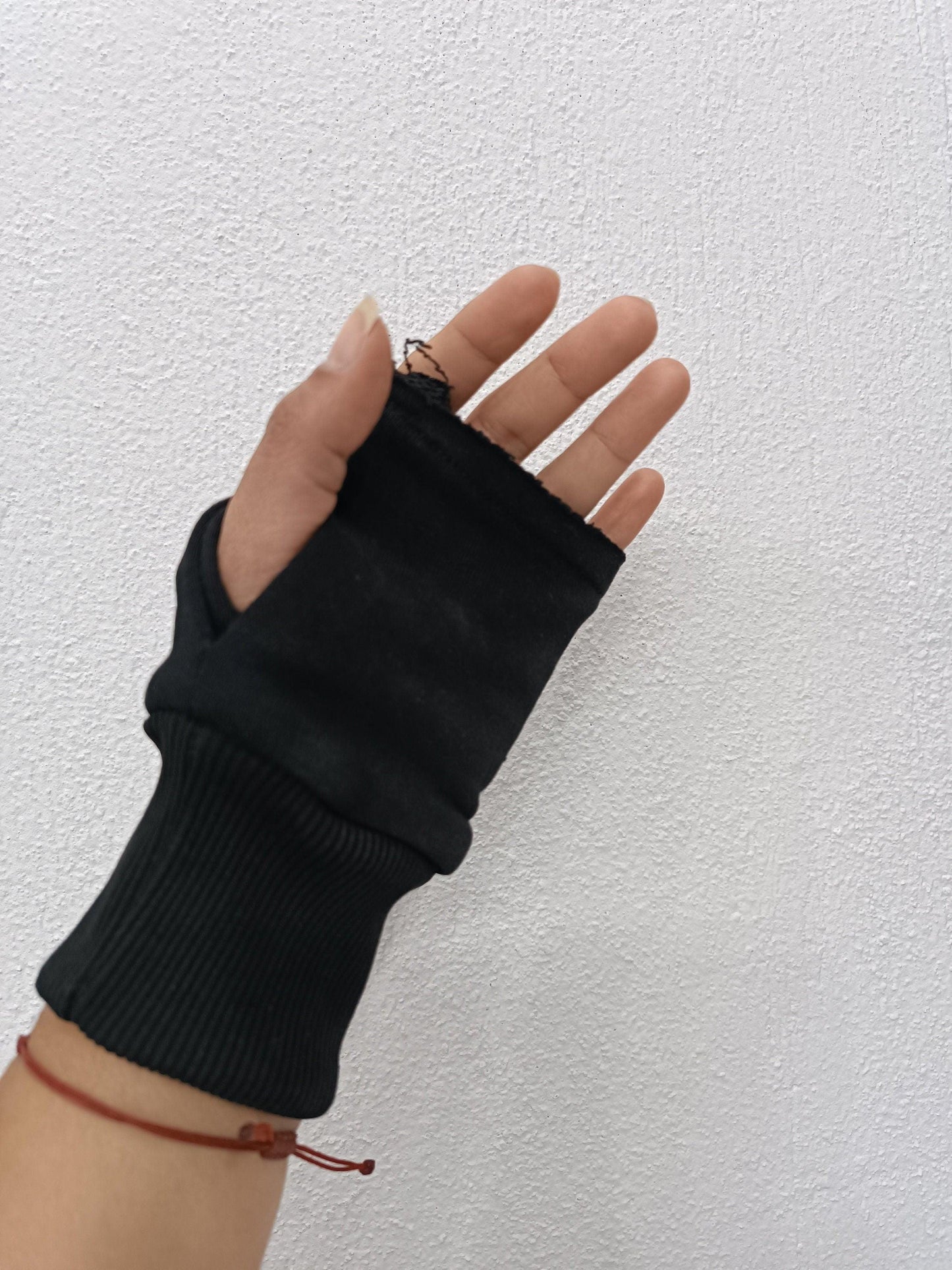 Winter Soft Black Mittens, Fingerless Gloves, Hand Wrist Warmers, Cotton Warm