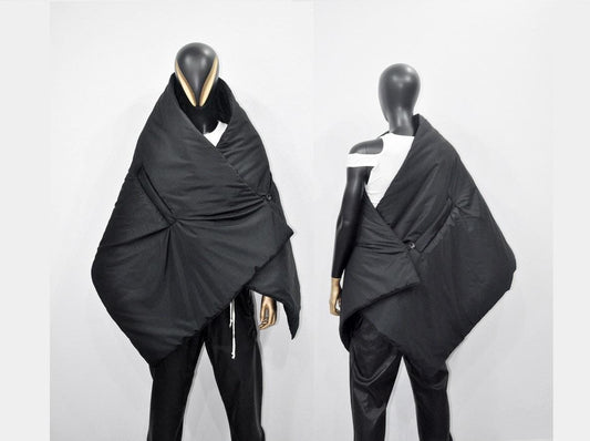 PLUS SIZE,Cape Around Shoulders Wrap,Woman Large Scarf Puffer, 2 pockets,Quilted Waterproof Blanket Shawl,Warm winter jacket-BB932