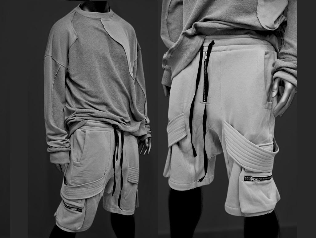 Men Belted FLAP ZIP Cargo Sarrouel Shorts / Low Crotch Cargo Baggy -BB874