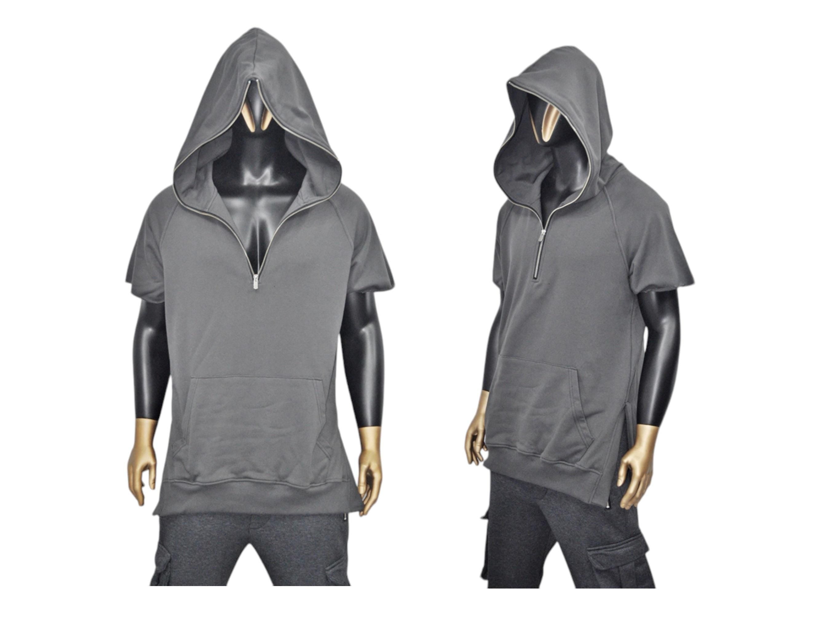 Men's Workout Short Sleeve Hooded Fitness Quarter Zip Gym Pullover Hoodie- BB064