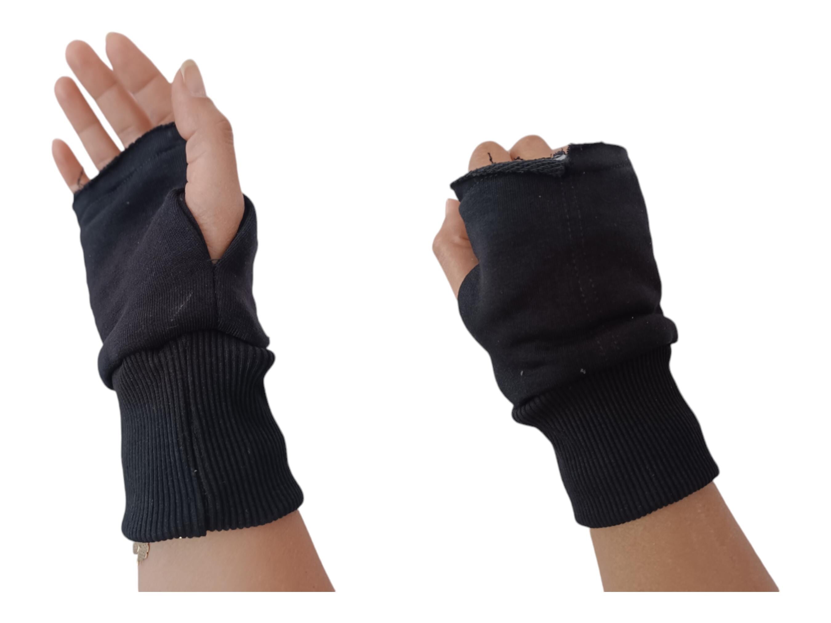 Winter Soft Black Mittens, Fingerless Gloves, Hand Wrist Warmers, Cotton Warm