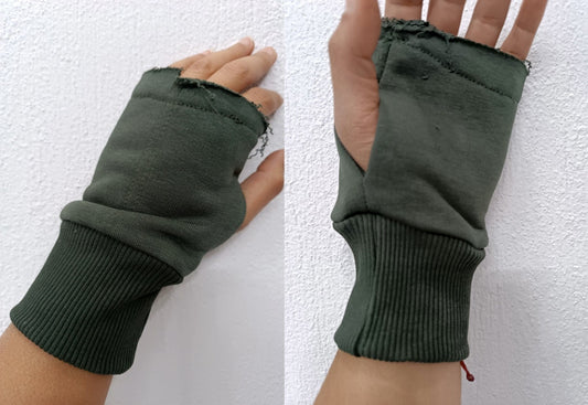Winter Soft Black Mittens, Fingerless Gloves, Hand Wrist Warmers, Cotton Terry Jersey Arm Warm Accessories, Men Cyber Goth Rock Style