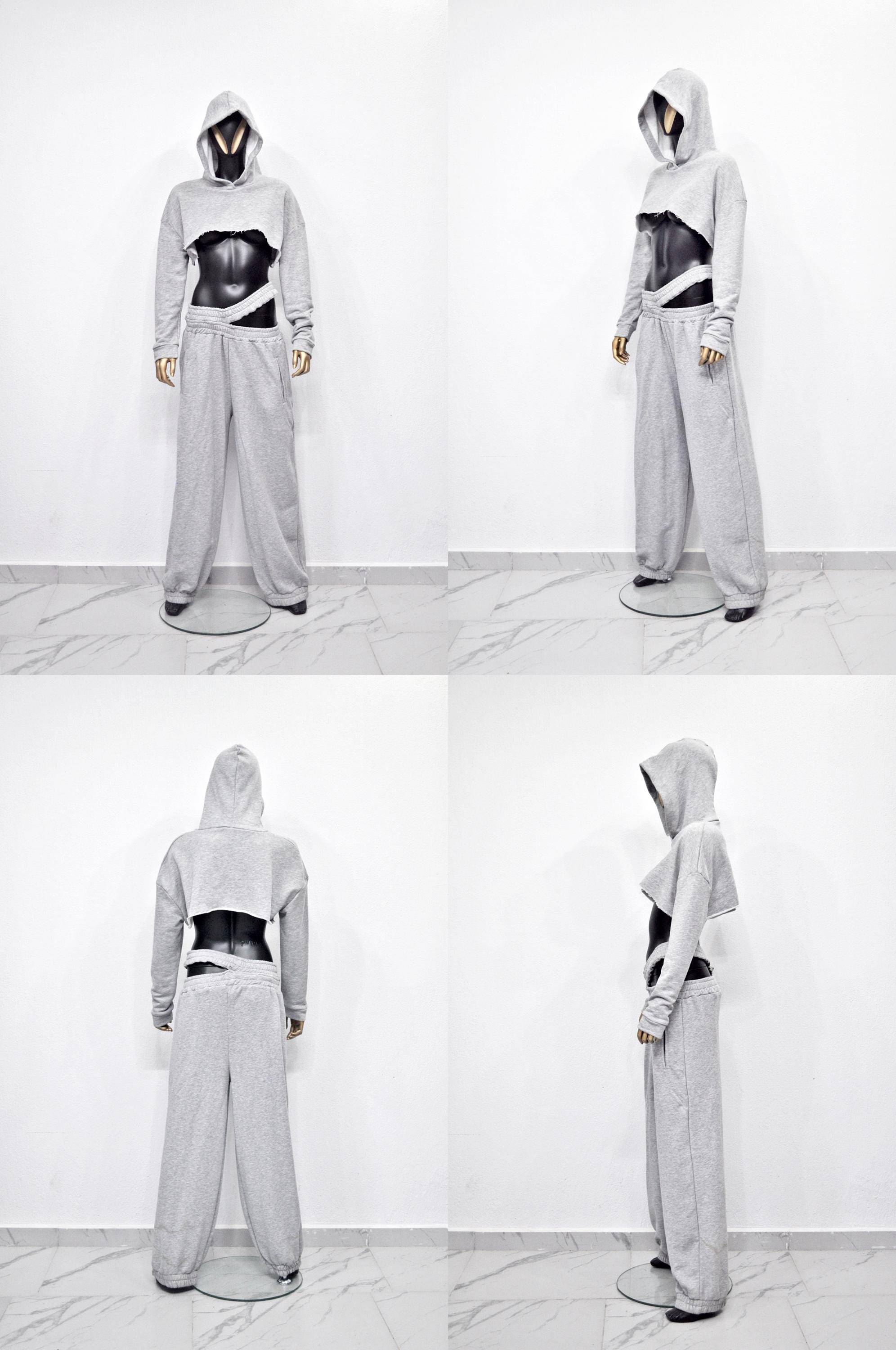 Elastic Double High Waist Trousers and Crop Top for Women - Sweatpants / Jogger set 2 pcs-BB318