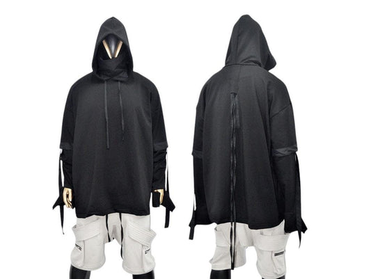 XS-8XL Men's Loose Oversize Turtle Neck Overlong Ninja Sweater Pullover Jersey Hoodie - BB0181