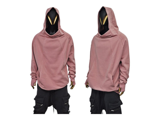 XS-8XL Oversize Pink Teckwear Hooded Cardigan Men, futuristic Stitching High Neck Pullover,Ninja Mask Assassin,Steampunk Burning Man -BB0