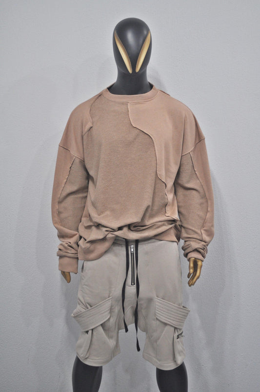 XS-8XL Oversize Panel Construction Overlook Cross Stitching Cut and Sew Raw Edge Reversed Hoodie, Essential Long Sleeve Pullover -BB0182