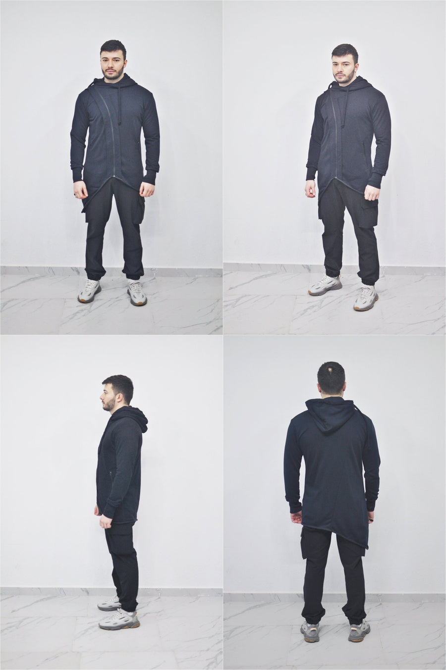 XS - 8XL Men Navy Steampunk Cyberpunk Asymmetric Zip-up Hooded Jacket Top,Gothic Hoodie,Fleece Fitted Streetwear Futuristic Clothing- BB0144