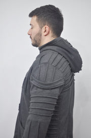 XS-8XL Men's Black Quilted Sleeves Cardigan Loose JACKET,Cyber Goth ,Long Asymmetric Cosplay, Futuristic- Post Apocalyptic Dystopian- BB0122