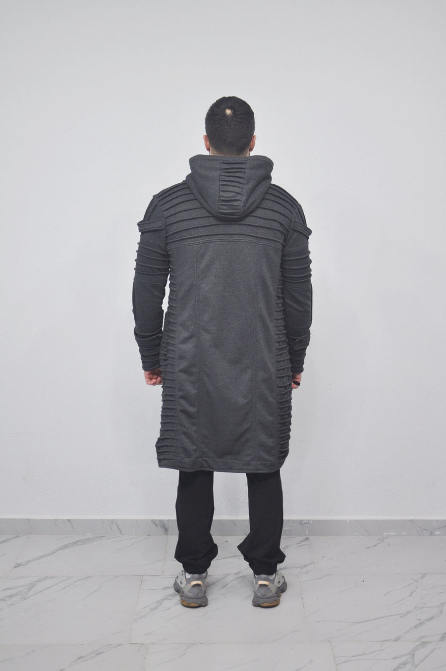 XS-8XL Men's Black Quilted Sleeves Cardigan Loose JACKET,Cyber Goth ,Long Asymmetric Cosplay, Futuristic- Post Apocalyptic Dystopian- BB0122