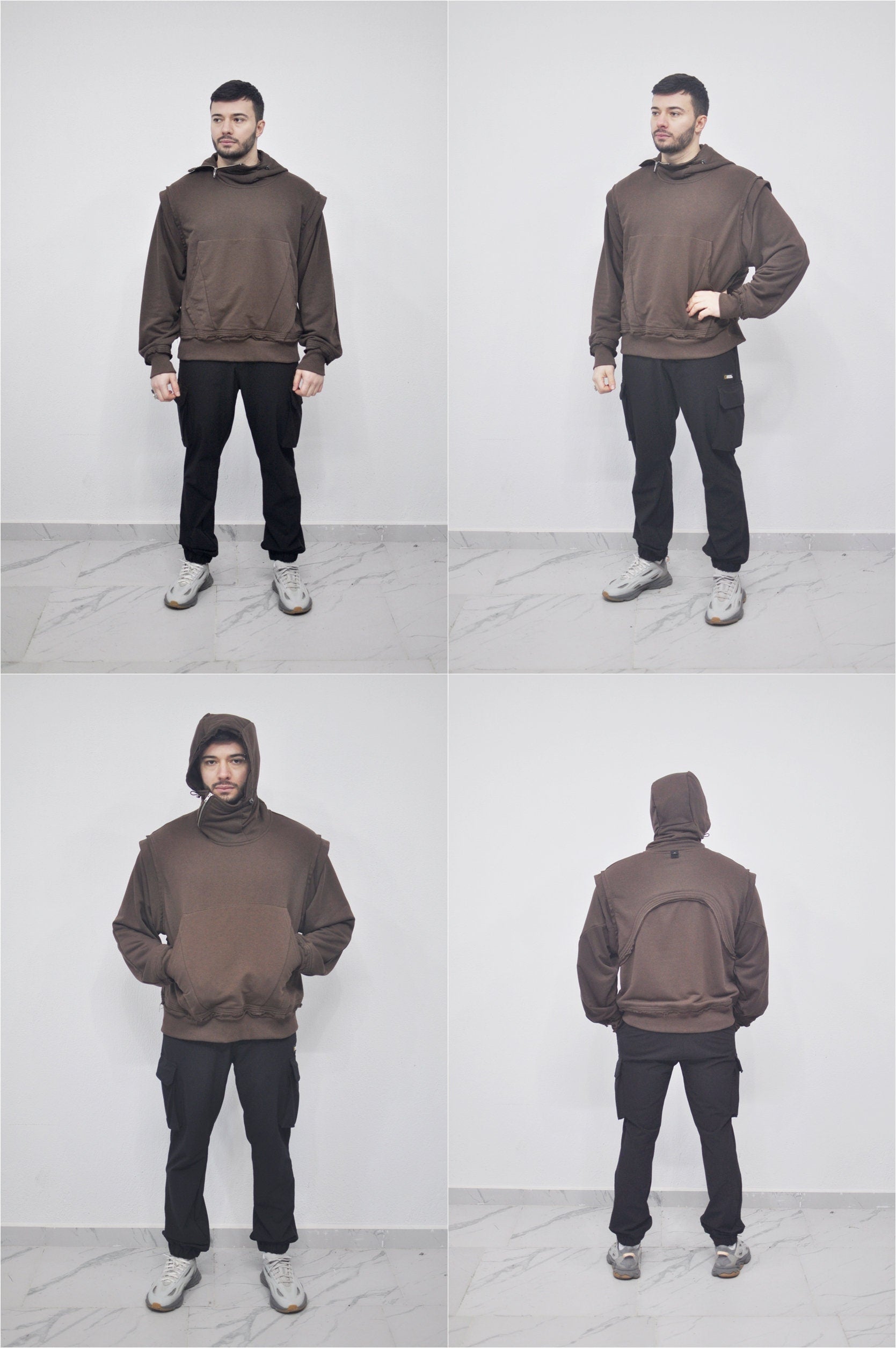 XS-8XL Men's Dropped Shoulder Armored Knight Styl,Avantgarde-Dystopian,Streetwear Vest Hooded DOUBLE Look/Pullover Hoodie Sweatshirt- BB0131