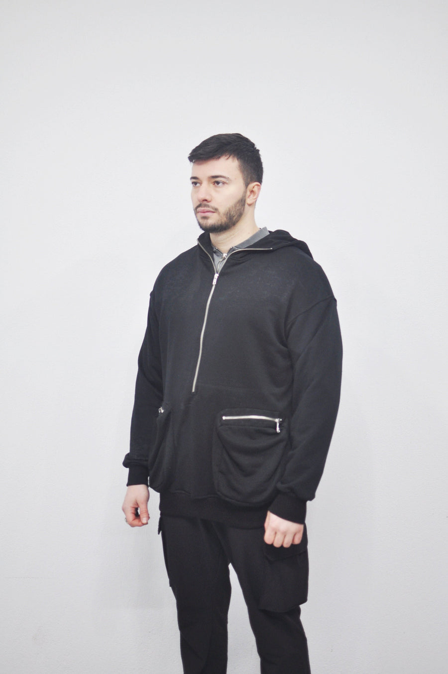 XS-8XL Men's Dropped Shoulder Boxyfit Quarter Zip Front Big Pokets , Oversized Pullover Sweatshirt Hoodie/ High Neck / Hunter- BB0126