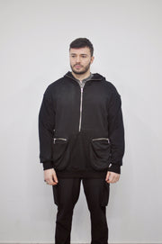 XS-8XL Men's Dropped Shoulder Boxyfit Quarter Zip Front Big Pokets , Oversized Pullover Sweatshirt Hoodie/ High Neck / Hunter- BB0126
