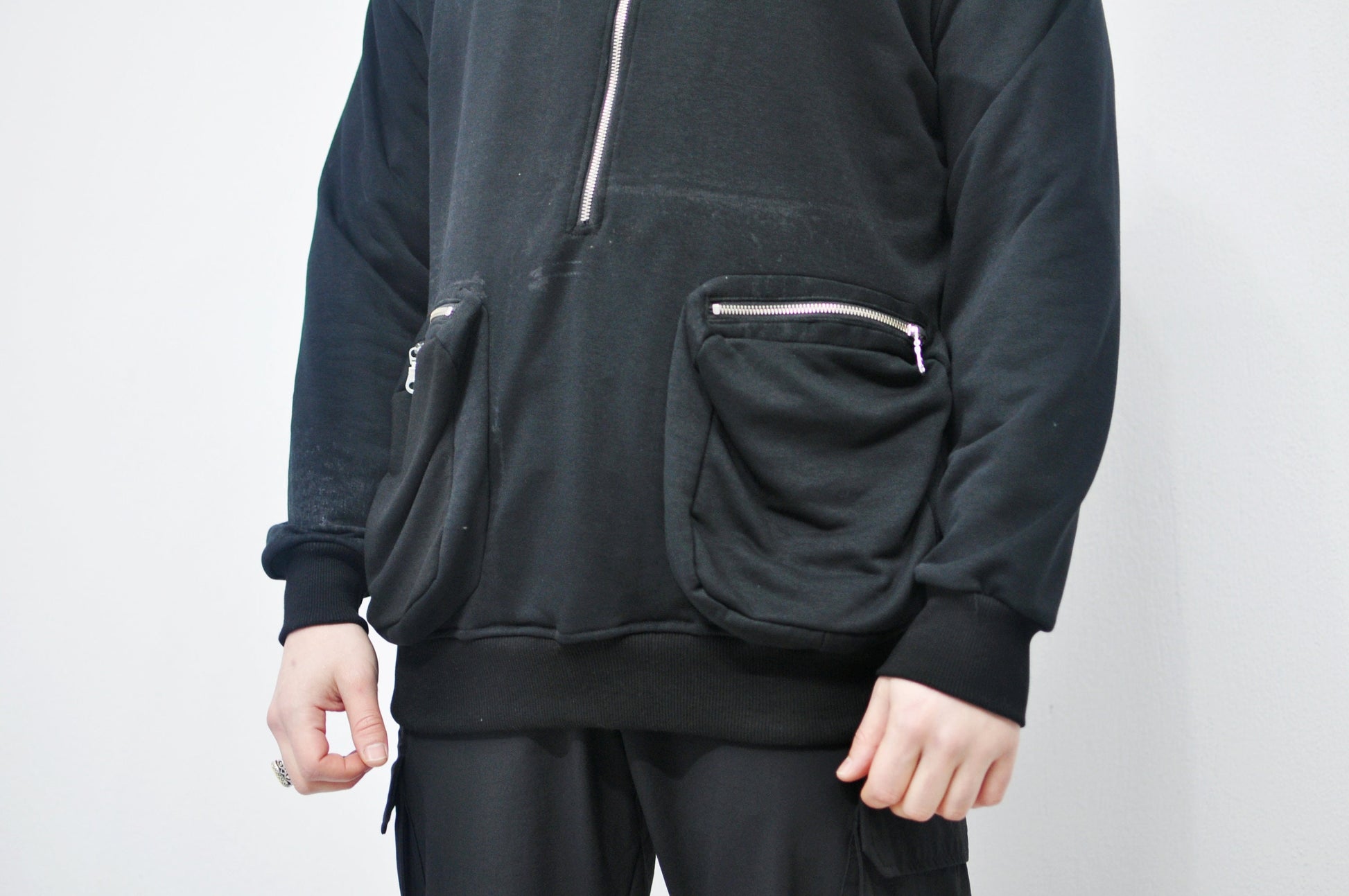 XS-8XL Men's Dropped Shoulder Boxyfit Quarter Zip Front Big Pokets , Oversized Pullover Sweatshirt Hoodie/ High Neck / Hunter- BB0126