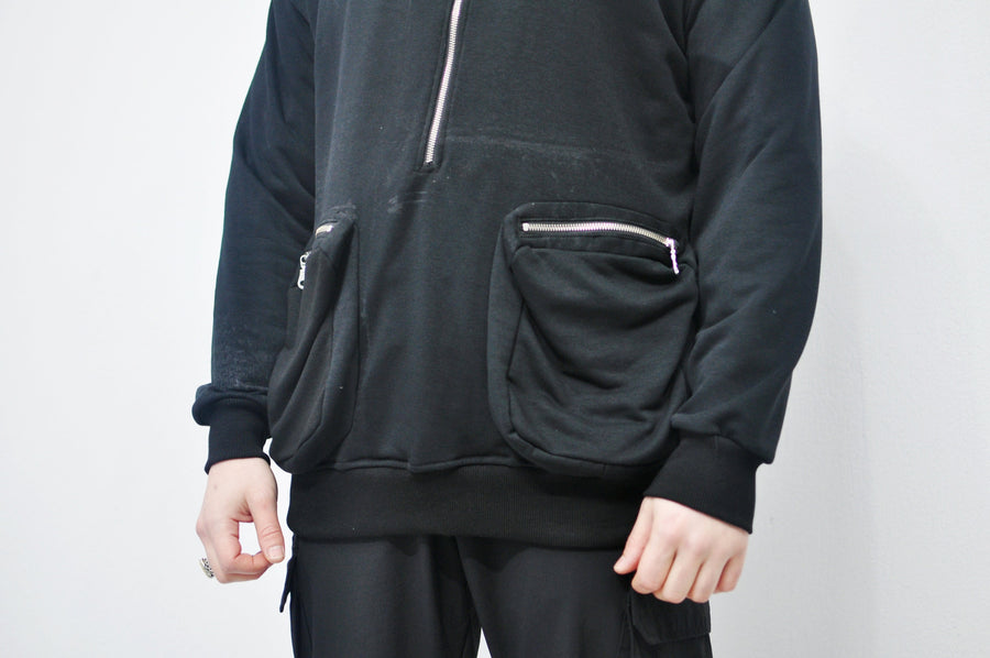 XS-8XL Men's Dropped Shoulder Boxyfit Quarter Zip Front Big Pokets , Oversized Pullover Sweatshirt Hoodie/ High Neck / Hunter- BB0126