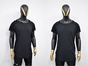 XS-8XL Men's Back Stitching Reglan Short Sleeve Scoop Raw Neck Curved Hem T-shirt , Asymmetric, Streetwear Men Extended Loose Shirt- BB463