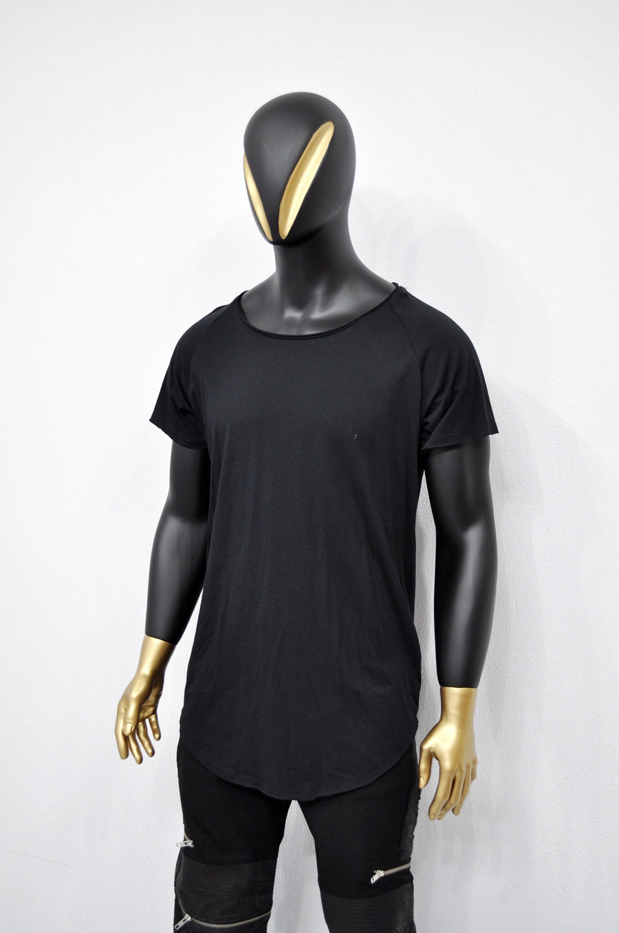 XS-8XL Men's Back Stitching Reglan Short Sleeve Scoop Raw Neck Curved Hem T-shirt , Asymmetric, Streetwear Men Extended Loose Shirt- BB463